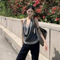 拼接假两件垂荡吊带上衣